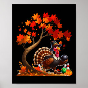 Turkey Fall Tree Erntedank Bowling Lover Player Poster