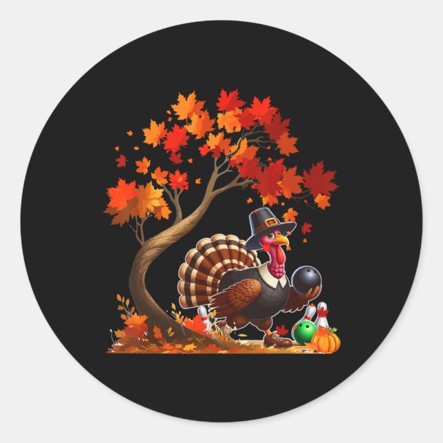 Turkey Fall Tree Erntedank Bowling Lover Player Runder Aufkleber (Vorderseite)