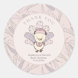 Turkey & Feathers Fall Girl Babydusche Vielen Dank Runder Aufkleber