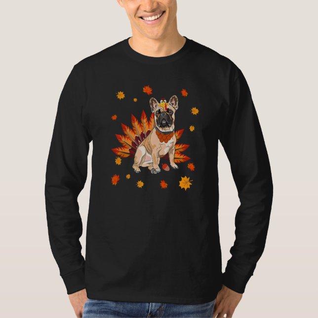 Turkey French Bulldog Frenchie Dog Maple Leaf Than T-Shirt (Vorderseite)