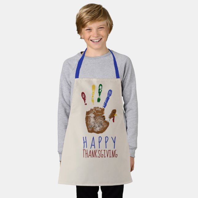 Turkey Handprint Kid Happy Thanksgiving Cute Schürze (Getragen)