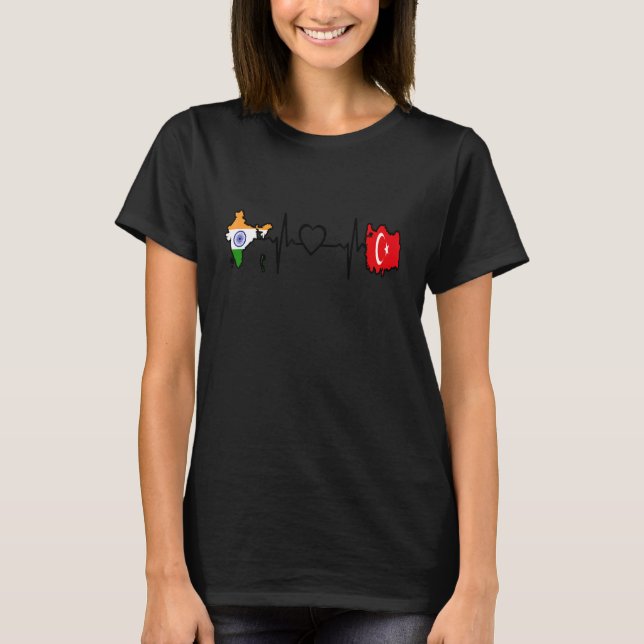 Turkey India Flag Turkish Indian Heartbeat T-Shirt (Vorderseite)