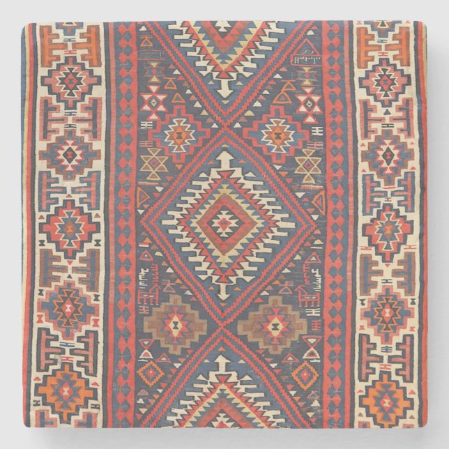 Turkey Kilim Aztec Red Blue Tan  Steinuntersetzer (Vorderseite)