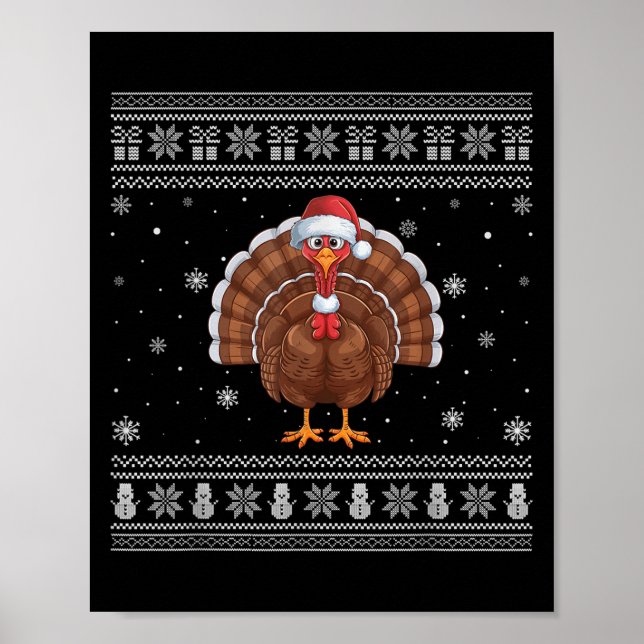 Turkey Lovers Men Women Santa Ugly Xmas Sweater  Poster (Vorne)