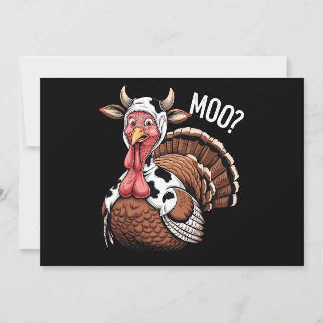 Turkey Moo Funny Erntedank Einladung (Vorderseite)