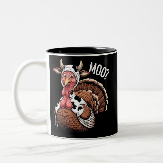 Turkey Moo Funny Erntedank Zweifarbige Tasse (Links)