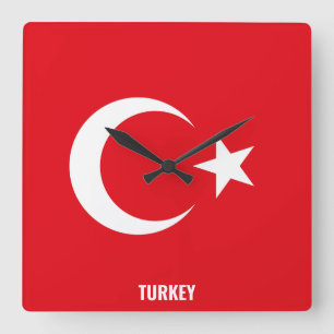 Turkey National Flag Patriotic Quadratische Wanduhr