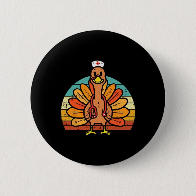 Turkey Nurse Stethoscope Erntedank Fall Scrub T Button (Vorderseite)