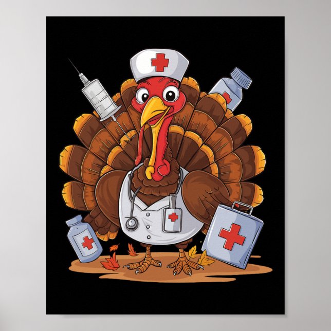 Turkey Nurse Stethoscope Erntedank Fall Scrub T Poster (Vorne)