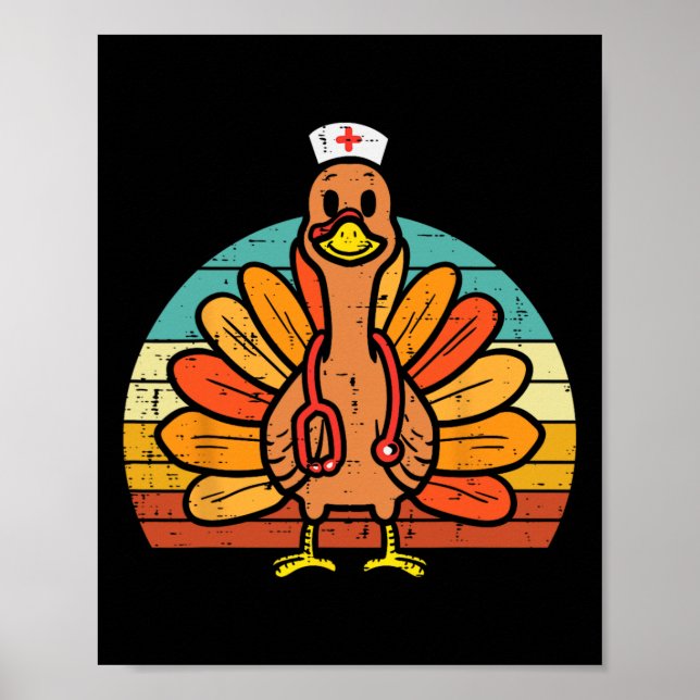 Turkey Nurse Stethoscope Erntedank Fall Scrub T Poster (Vorne)