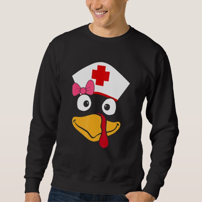 Turkey Nurse Thanksgiving Scrub Nursing Turkey Fac Sweatshirt (Vorderseite)