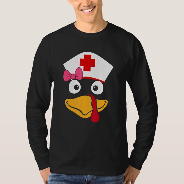 Turkey Nurse Thanksgiving Scrub Nursing Turkey Fac T-Shirt (Vorderseite)