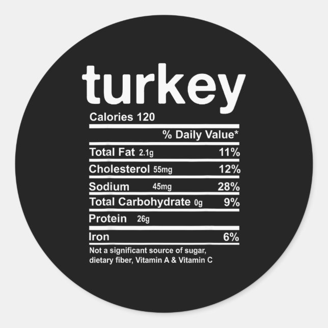 Turkey Nutrition Facts Funny Thanksgiving Food Chr Runder Aufkleber (Vorderseite)