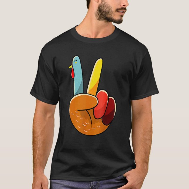 Turkey Peace Hand Sign Thanksgiving Thankful Women T-Shirt (Vorderseite)