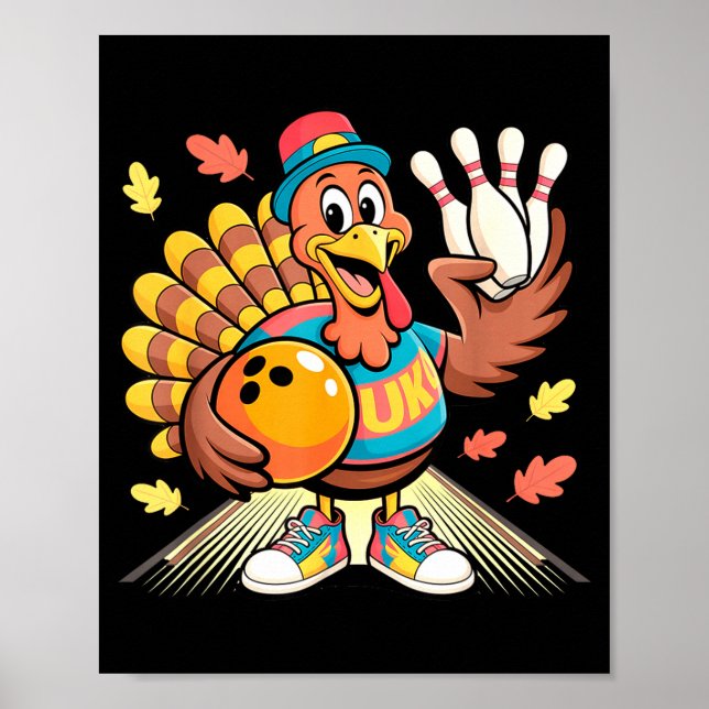 Turkey Playing Bowling Thanksgiving Turkey Tail Bo Poster (Vorne)