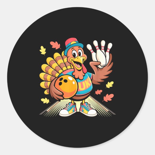 Turkey Playing Bowling Thanksgiving Turkey Tail Bo Runder Aufkleber (Vorderseite)