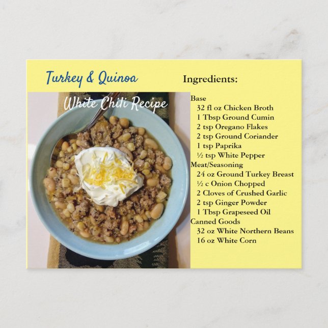Turkey Quinoa White Chili Recipe Postcard Postkarte (Vorderseite)