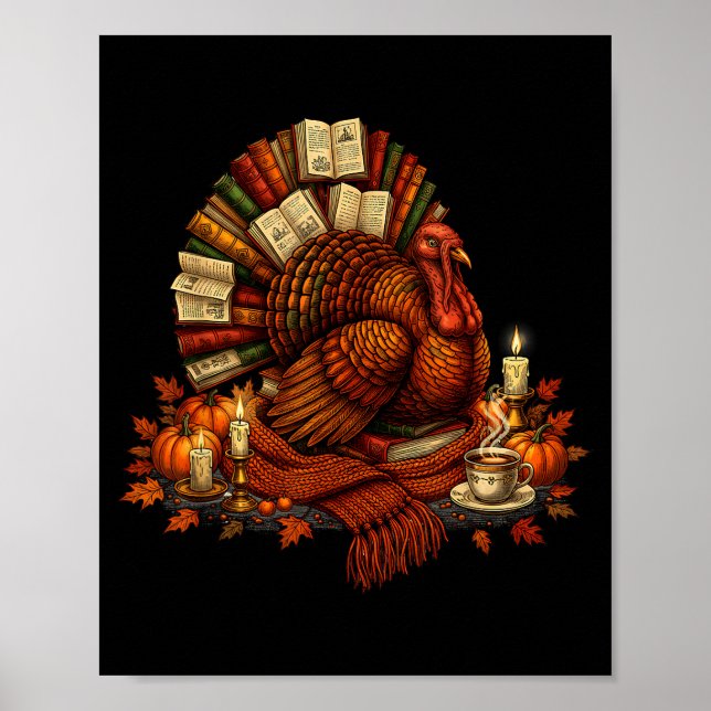 Turkey Reading Books Fall Season Thanksgiving Teac Poster (Vorne)