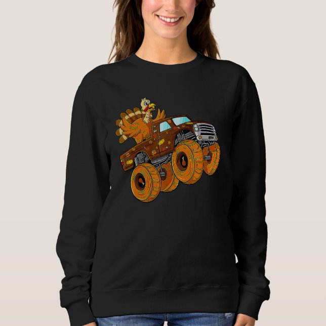 Turkey Riding Monster Truck Thanksgiving Day Boys  Sweatshirt (Vorderseite)