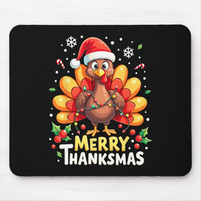 Turkey Santa Happy Merry Thanksmas Erntedank Ch Mousepad (Vorne)