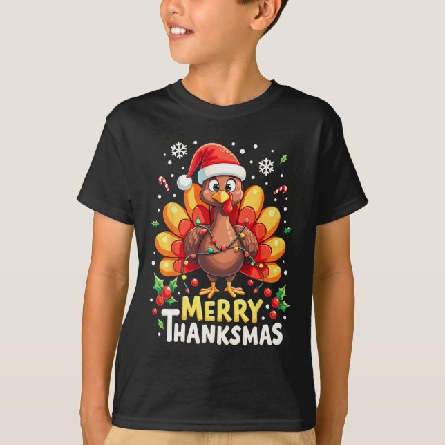Turkey Santa Happy Merry Thanksmas Erntedank Ch T-Shirt (Vorderseite)