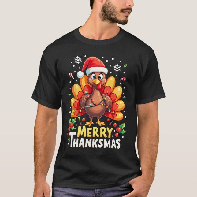 Turkey Santa Happy Merry Thanksmas Erntedank Ch T-Shirt (Vorderseite)