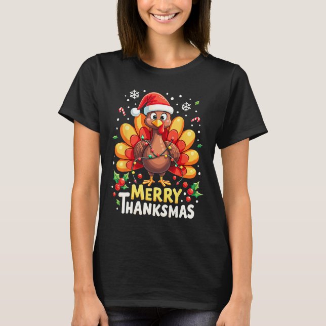 Turkey Santa Happy Merry Thanksmas Erntedank Ch T-Shirt (Vorderseite)