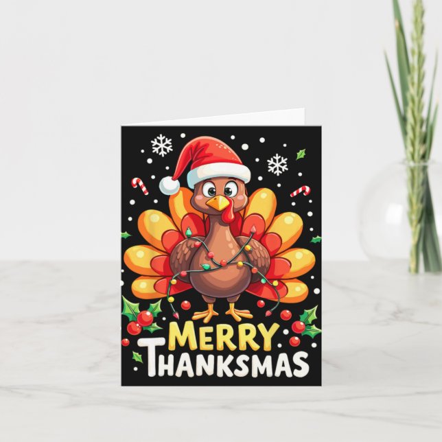 Turkey Santa Happy Merry Thanksmas Thanksgiving Ch Karte (Vorderseite)