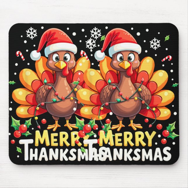 Turkey Santa Happy Merry Thanksmas Thanksgiving Ch Mousepad (Vorne)