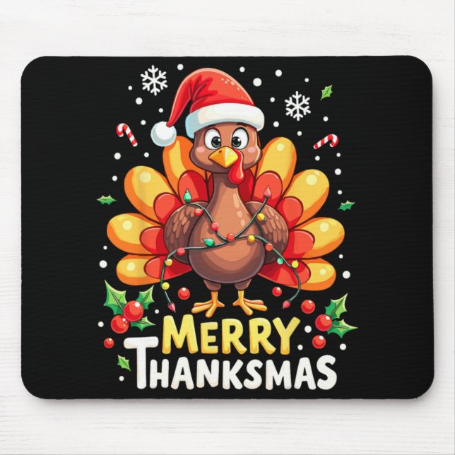 Turkey Santa Happy Merry Thanksmas Thanksgiving Ch Mousepad (Vorne)