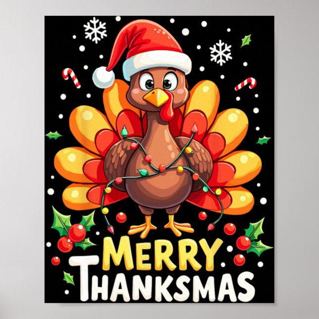 Turkey Santa Happy Merry Thanksmas Thanksgiving Ch Poster (Vorne)