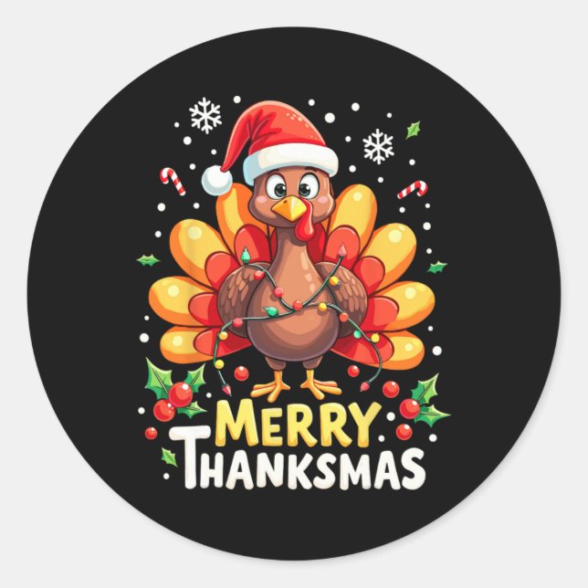 Turkey Santa Happy Merry Thanksmas Thanksgiving Ch Runder Aufkleber (Vorderseite)