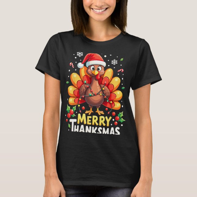 Turkey Santa Happy Merry Thanksmas Thanksgiving Ch T-Shirt (Vorderseite)