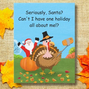 Turkey Selfie Foto von Santa Erntedank Postkarte