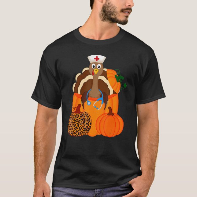 Turkey Stethoscope Nurse Pumpkin Leopard Print Tha T-Shirt (Vorderseite)