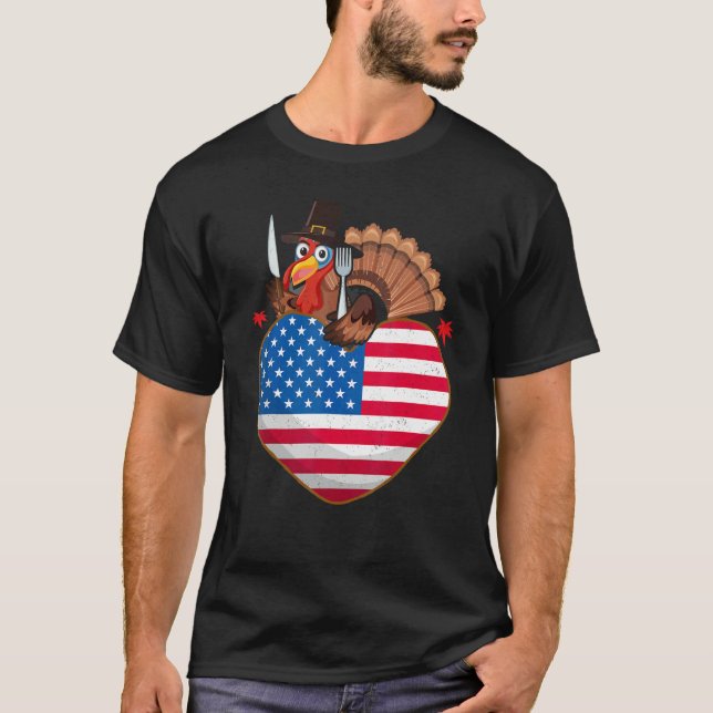 Turkey USA Flag Thanks Giving American  Thanksgivi T-Shirt (Vorderseite)