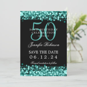 Türkis 50. Geburtstag Save the Date mit Details Einladung