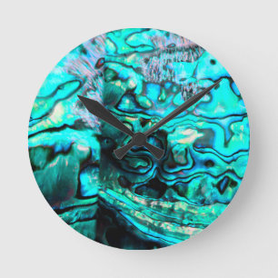 Türkis abalone Paua-Schalendetail Runde Wanduhr