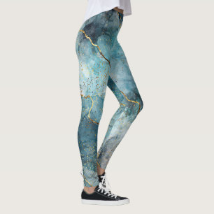 Türkis Abstrakt Watercolor Gold Glitzer Leggings