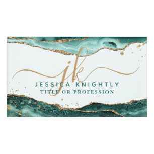Türkis Agate Gold Glitzer Script Monogram Namenschild