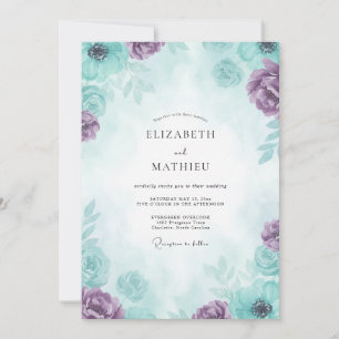 Türkis Amethyst Pfingstrosen Hochzeit Einladung