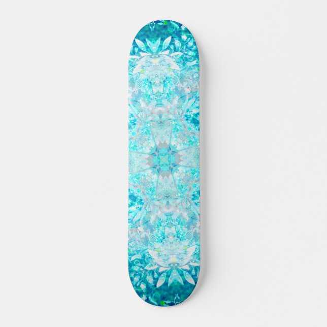 Türkis Aqua Blauer Blumenmuster Skateboard (Vorne)