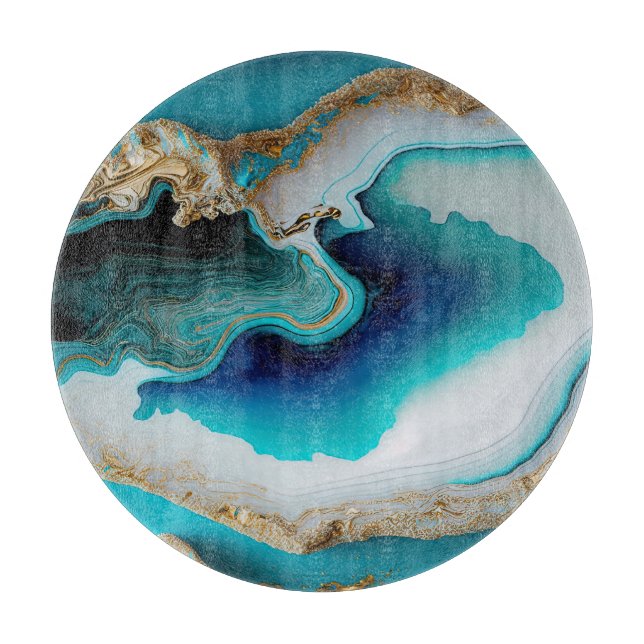 Türkis Aqua Blue Gold Gemstone Akrylus Art Schneidebrett (Vorderseite)