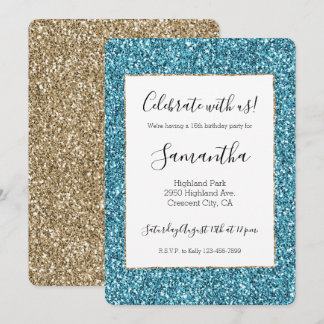 Türkis Aqua Blue Gold Glitzer Einladung