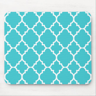 Türkis Aqua Blue Quatrefoil marokkanisches Muster Mousepad