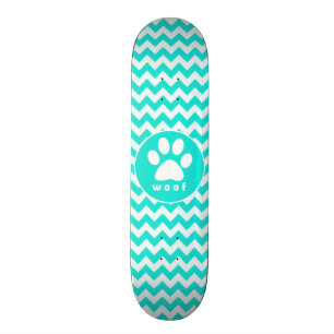 Türkis, Aqua Color Zickzack; Paw Print Skateboard