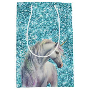 Türkis Aqua Glitz Glitzer Unicorn Mittlere Geschenktüte