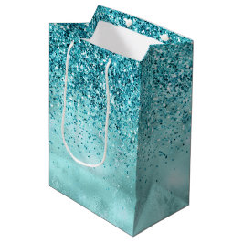 Türkis Aqua Gold Glam Glitzer Mittlere Geschenktüte
