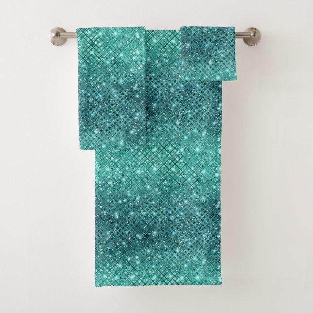 Türkis Aqua Green Sparkle Badhandtuch Set (Insitu)