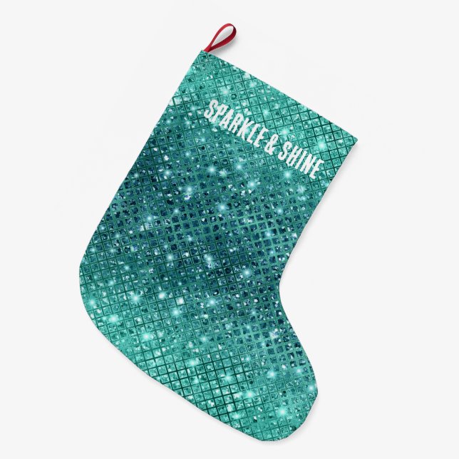 Türkis Aqua Green Sparkle Großer Weihnachtsstrumpf (Vorderansicht (hängend))